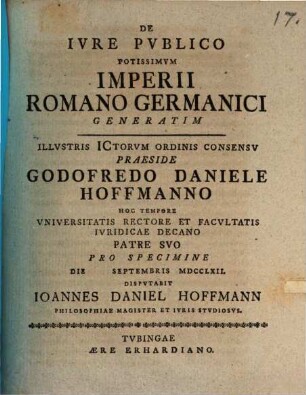 De Ivre Pvblico Potissimvm Imperii Romano Germanici Generatim