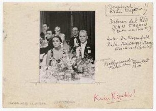 Dolores del Rio und John Farrow auf dem Filmstarbankett in Hollywood. von links: Dolores del Rio, John Farrow