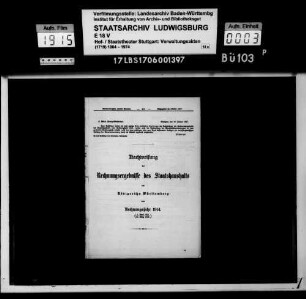 Nachweisungen der Rechnungsergebnisse des württembergischen Staatshaushalts vom Rechnungsjahr 1914