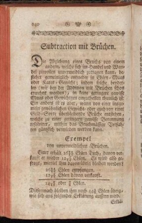 Subtraction mit Brüchen.
