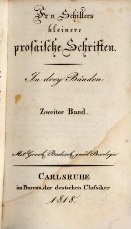 F. v. Schillers sämmtliche Werke, 16. Kleinere prosaische Schriften. Zweyter Theil