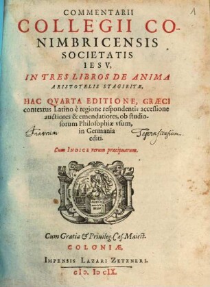 Commentarii Collegii Conimbricensis Societatis Jesu in III libros de anima Aristotelis