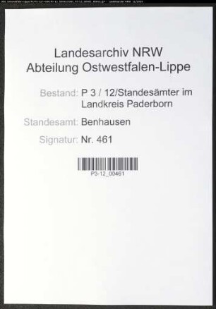 Sterberegister Standesamt Benhausen