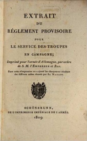 Extrait du réglement provisoire pour la service des troupes en campagne