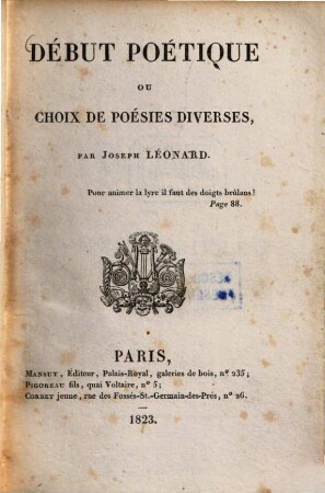 Début poétique : au choix de poésies diverses