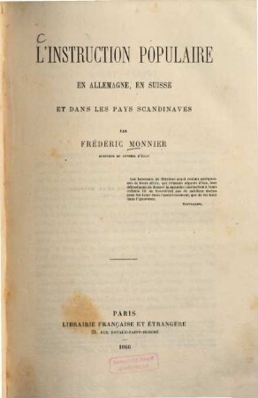 L' instruciton populaire en Allemagne, en Suisse et dans les pays Scandinaves, 1. Allemagne