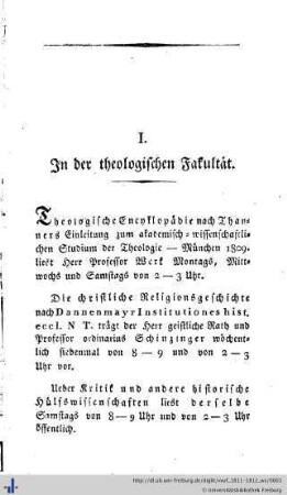 I. In der theologischen Facultät.