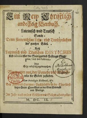 Ein New Christlich andechtig Bettbuch : Lateinisch und Teutsch