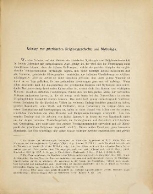 Beiträge zur griechischen Mythologie und Religionsgeschichte