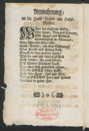 Anmahnung / an die Haus Vätter und Haus Mütter
