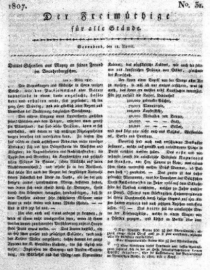 No. 31, Sonnabend, den 18. April 1807