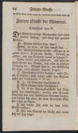 Zweyte Stuffe der Mäurerei. Erwählter von P.