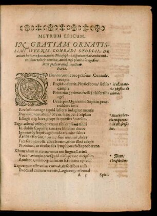 Metrum Epicum, In Gratiam Ornatissimi Iuvenis Conradi Stollii ...