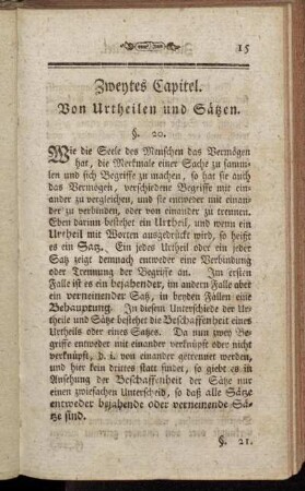 Zweytes Capitel. Von Urtheilen und Sätzen.