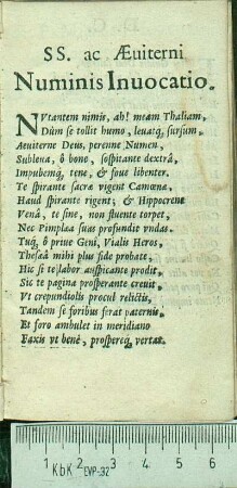 SS. ac Æuiterni Numinis Inuocatio.