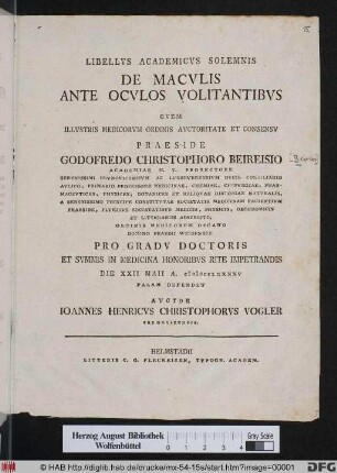 Libellvs Academicvs Solemnis De Macvlis Ante Ocvlos Volitantibvs
