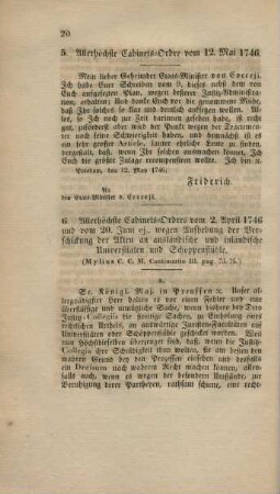 5. Allerhöchste Cabinets-Ordre vom 12. Mai 1746.