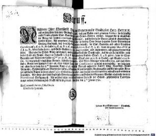Verruff. Nachdeme Ihre Churfürstl. Durchl. in Bayern unser Gnädigster Herr, Herr [et]c. [et]c. aus wichtigisten Ursachen Gnädigist resolvirt, daß zum Besten eines gesamten Publici die so häuffig ausser Lands gehende Chur-Bayrischen Gold- und Silber-Sorten erhöhet ... : München den 3.ten Jenner 1750.