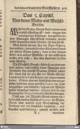 Das 5. Capitel. Von denen Mahn- und Wechsel-Briefen