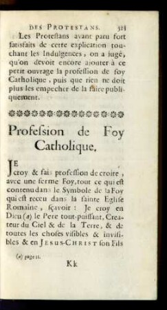 Profession de Foy Catholique.