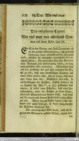 Das vierzehnte Capitel. Wie viel man von allerhand Saamen auf einem Acker säen sol