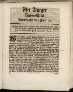 Sechstes Stück Donnerstages den 5. Junii 1732.