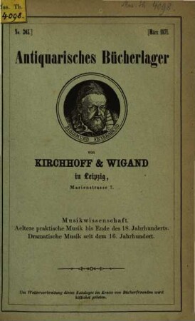 Antiquarisches Bücherlager von Kirchhoff & Wigand in Leipzig. 305. 1871