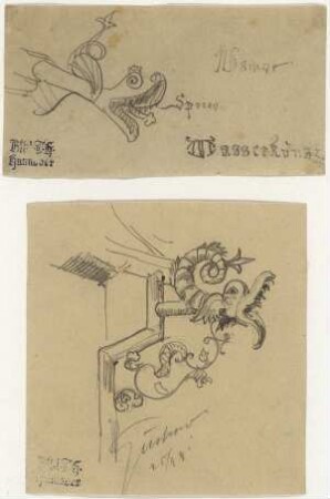Baudetails aus Wismar, Wasserspeier und Güstrow, Wasserspeier an der Fallrinne