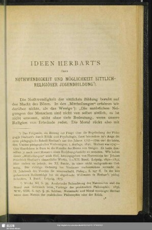 Ideen Herbart's über Nothwendigkeit und Möglichkeit sittlich-religiöser Jugendbildung