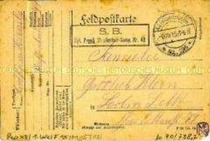 Feldpostkarte aus dem 1. Weltkrieg