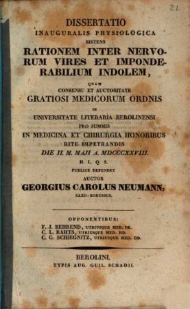Dissertatio inauguralis physiologica sistens rationem inter nervorum vires et imponderabilium indolem
