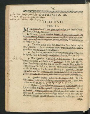 Disputatio III. De Deo Uno.