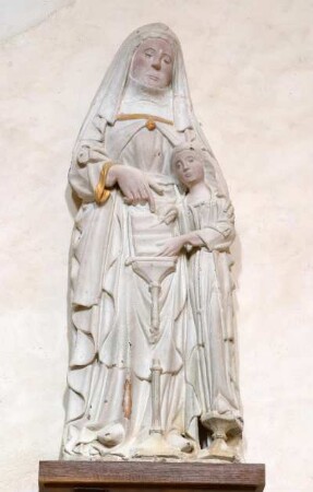 Frankreich. Basse Normandie. Manche. Tollevast. Romanische Landkirche. Statue 15 Jahrhundert. Leducation de la Vierge