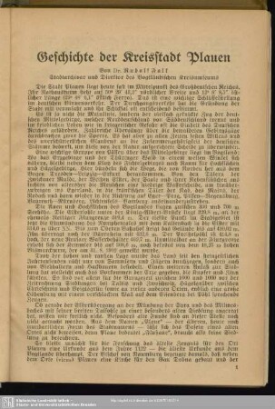 Geschichte der Kreisstadt Plauen