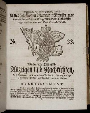 No. 33. Montags, den 16ten Augusti, 1756.