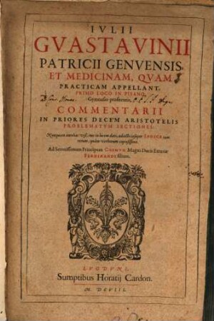 Commentarium priores decem Aristotelis Problematum sectiones