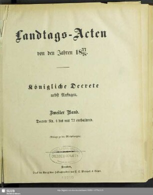 1877/78,2: Landtags-Akten / Königliche Dekrete