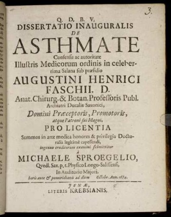 Dissertatio Inauguralis De Asthmate