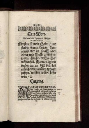Text-Wort/ Auß der Epistel Pauli an die Philipper / Eingang
