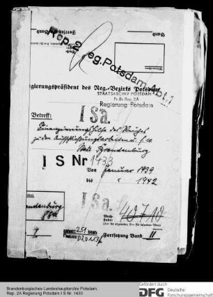 Finanzierungshilfe des Reiches zu den Aufschließungsarbeiten in Brandenburg (Havel)