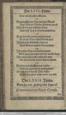 Der LXVII. Psalm. Gott sey uns gnedig und segne [et]c.