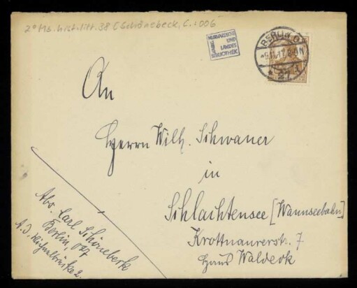 Brief von Carl Schönebeck an Wilhelm Schwaner