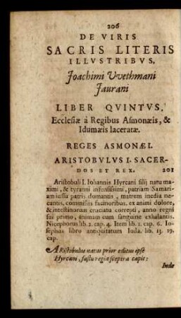 De Viris Sacris Literis Illustribus Joachimi Wethmani Jaurani, Liber Quintus, Ecclesiae a Regibus Asmonaeis, & Idumaeis laceratae.