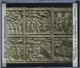 Pistoia, Kathedrale San Zeno,Pistoia, Kathedrale, Silberaltar des Hl. Jakobus : Schauseiten-Reliefs der Mensa (Ausschnitt von sechs Szenen)