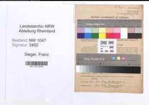 Entnazifizierung Franz Sieger , geb. 24.11.1914 (Kaufmann)