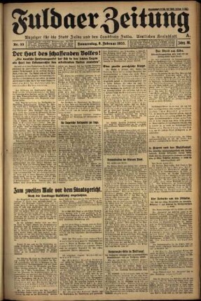 Erste Ausgabe vom Donnerstag, den 09. Februar 1933.