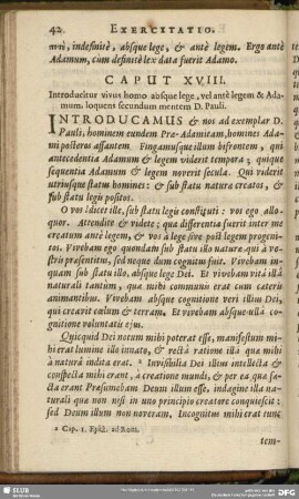 Caput XVIII. Introducitur vivus homo absque, vel ante legem & Adamum, loquens secundum mentem D. Pauli