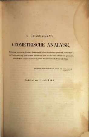 Geometrische Analyse geknüpft an die von Leibniz erfundene geometrische Charakteristik : gekrönte Preisschrift