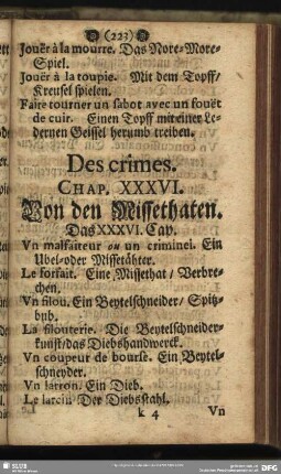 Des crimes. Chap. XXXVI. Von den Missethaten. Das XXXVI. Cap.