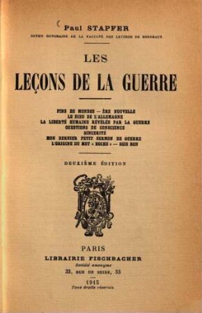 Les Leçons de la Guerre